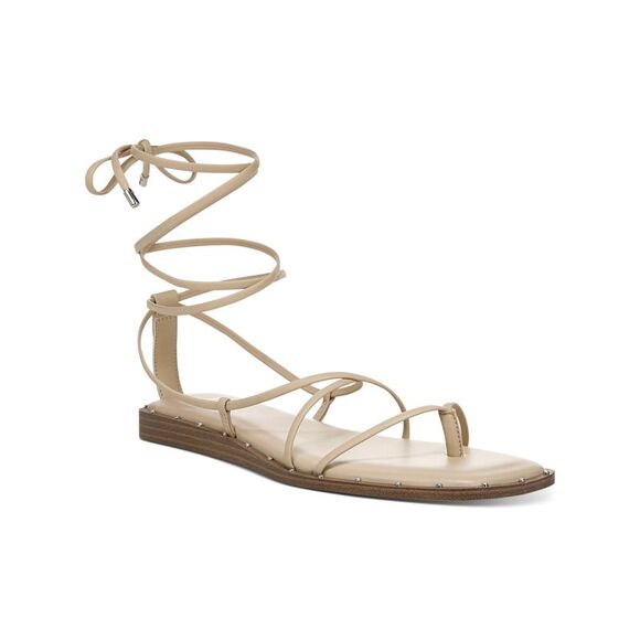 BAR III Shoes - BAR III Womens Beige Strappy Studded Nazrine Square Toe Thong Sandals 8.5 M